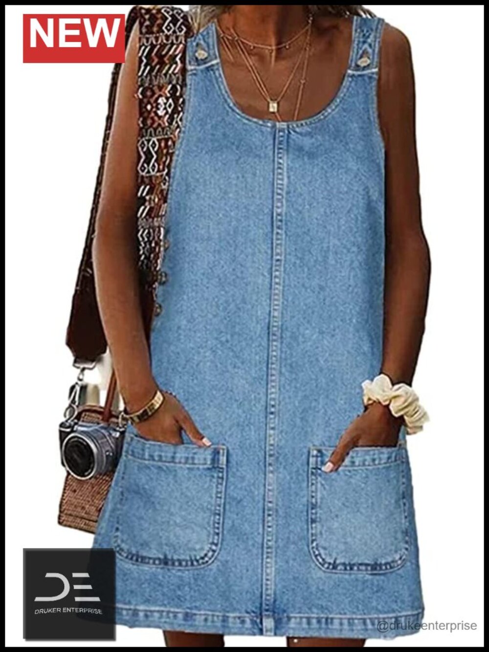 BZB Women's Mini Denim Dress Sleeveless Casual Jean Overall Dress